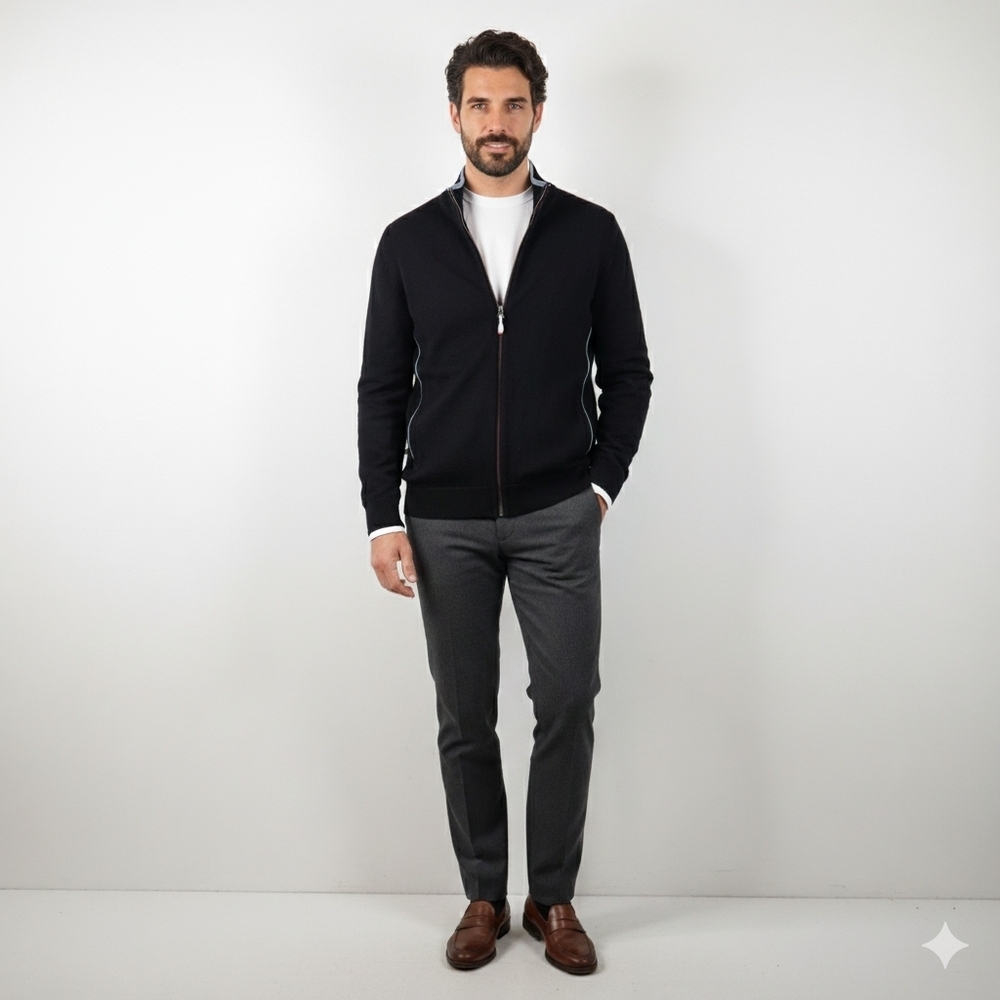 ERMENEGILDO ZEGNA 100% Wool Black Long Sleeve Full Zip Sweater Mens Size Medium - Picture 11 of 11